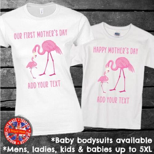 Flamingo Mother s Day Matching T-shirts Personalised Gift Mum Mom Son Daughter L