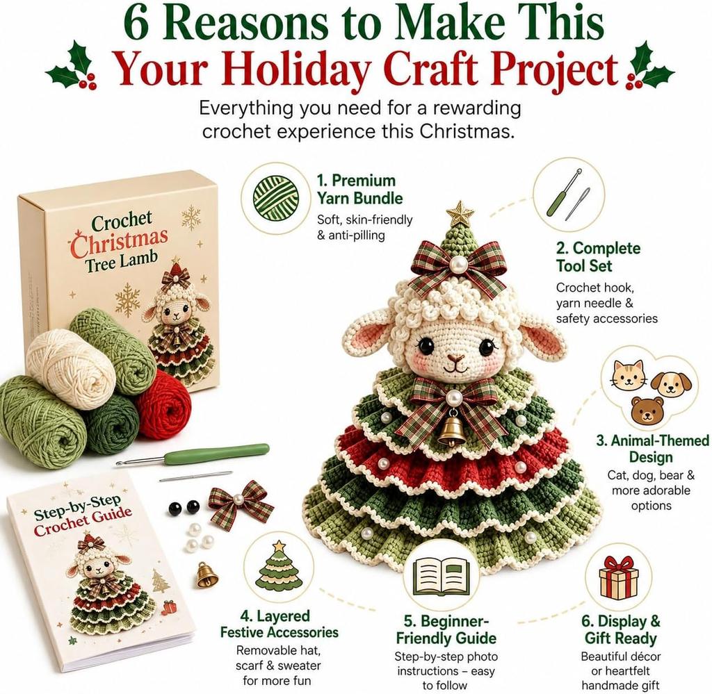 DIY Christmas Tree Crochet Set Christmas Tree Crochet Set-D Lamb