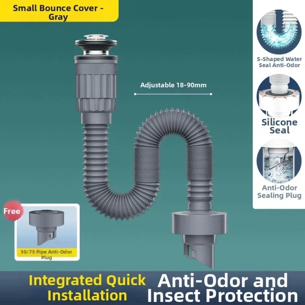 Sink Downpipe Washbasin Cross Drain Downpipe Retractable Deodorising Strainer Bathroom Sinks Anti Clogging Kitchen Accessories