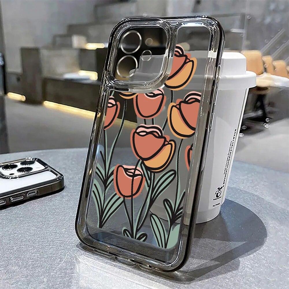 Husa de telefon cu flori pentru iPhone 11 Husa iPhone 13 12 15 14 Pro Max 7 8 14 15 Plus XR XS X SE Husa transparenta din silicon rezistenta la socuri