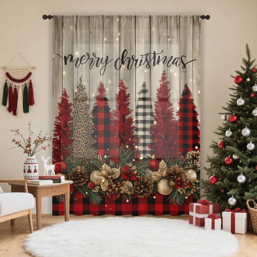 Single Panel Christmas Themed Curtain Lightweight Breathable Made Polyester Design Convenient Decoration Suitable Living Room Bedroom Dining Area