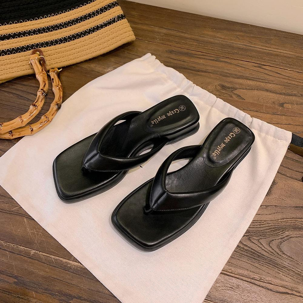 Rutschfeste Schuhe mit eckiger Spitze und Keilabsatz, Strandschuhe für Damen, Flip-Flops