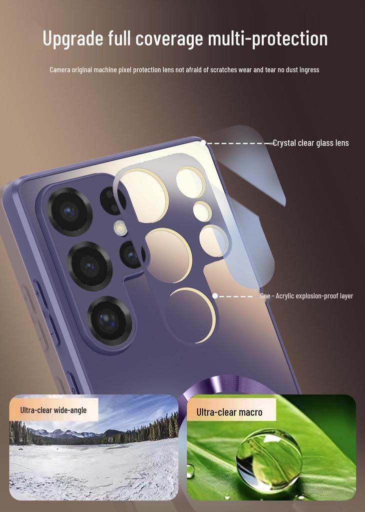 Magnetic Frosted Glass Phone Case for Samsung S25 Ultra: Skin-Feel, Full Lens Coverage, Drop-Proof, Anti-Slip