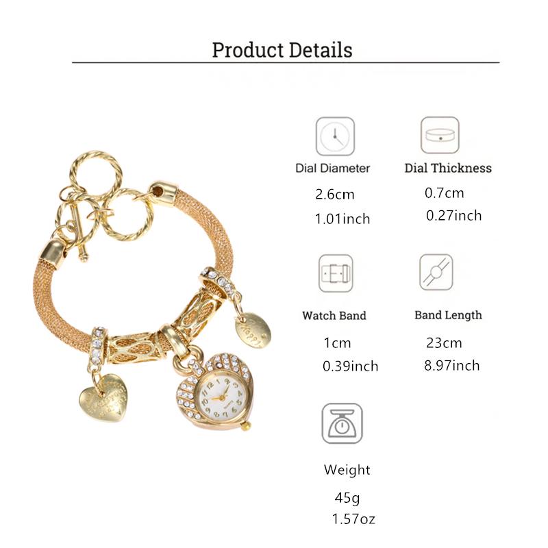 Süße Herz Anhänger Strass Frauen Quarz Armband Kleid Uhr
