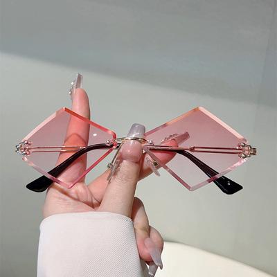 Rimless Irregular Rhombus Sunglasses Women For Men Vintage Sun Glasses Luxury Brand Designer Punk Popular Hip Hop Pink Shade