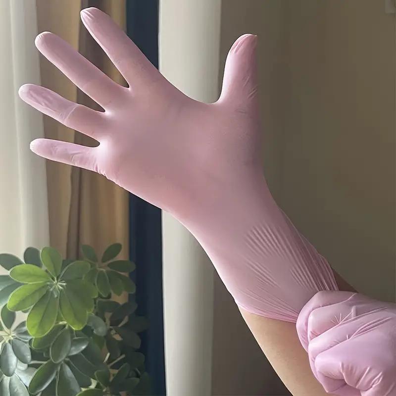 20/50/100PCS Pink Nitrile Gloves Disposable Powder Free Gloves for Household Cleaning Beauty Salon Work Cooking Kitchen Gloves