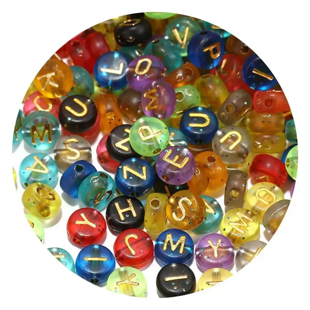 100/200/300/500 Stück Acryl-Buchstabenperlen, gemischt, rund, flach, lose Abstandsperlen für die Herstellung von handgefertigten Schmuckstücken, DIY-Armbändern und Halsketten