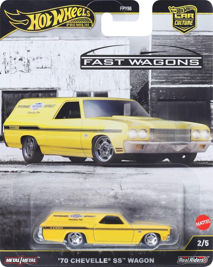 Hot Wheels Car Culture Fast Wagon '70 Chevelle SS Wagon Vehicle Toy Diecast Car for Ages 3 and Up, Yellow, JBK67