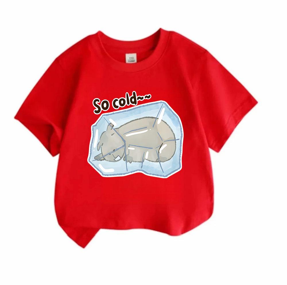 Kids Boys Girls 100% Cotton Crew Neck Short Sleeve T-Shirt, Cute Frozen Capybara Print Casual So Cold Pattern Soft Breathable Summer Tee for Daily Wea