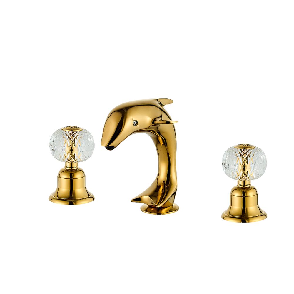 Tuqiu widespread Gold Basin faucet Dolphin Bathroom faucet Lavotory Tap luxury Basin Mixer Hot And Cold shower room sink Faucet