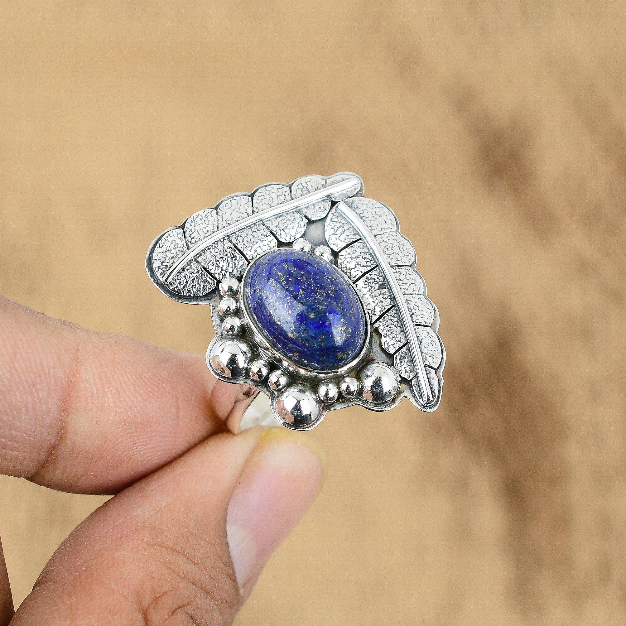 

Mothers day Deal 925 Sterling Silver Oval Lapis Lazuli Stone Wife Ring Jewelry Yes