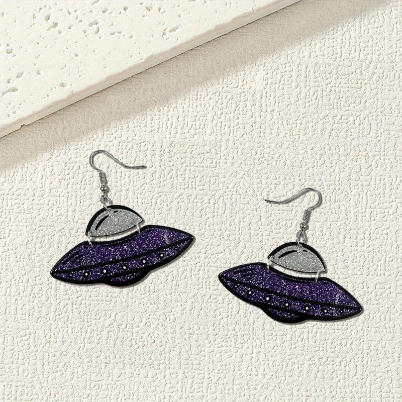 

Purple flying saucer splicing niche design glitter earrings earrings acrylic material exquisite