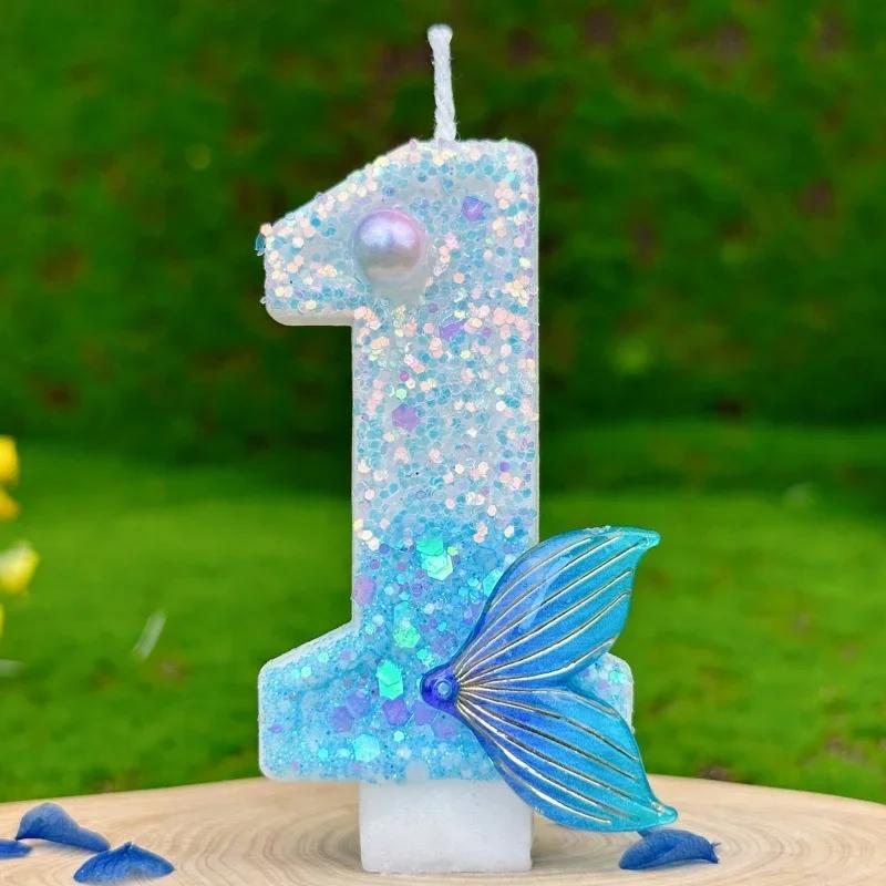 Birthday Cake Number Candles Party Decoration Candle 0 1 2 3 4 5 6 7 8 9 Blue Candles Fish Tail Wedding Boys Girls Gifts Decor