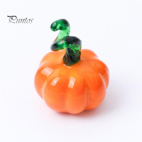 Halloween Pumpkin Ornament Hand Blown Glass Figurine, Mini Thanksgiving Fall Season Decoration Statue, Faux Crystal for Harvest Colorful