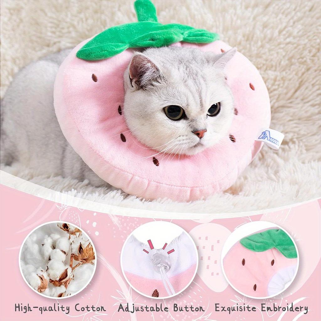 1pc Strawberry Shaped Adjustable Pet Cone Collar Anti-Lick Cat Kitten Shame Circle Cat Recovery Cone Collar for After Surgery