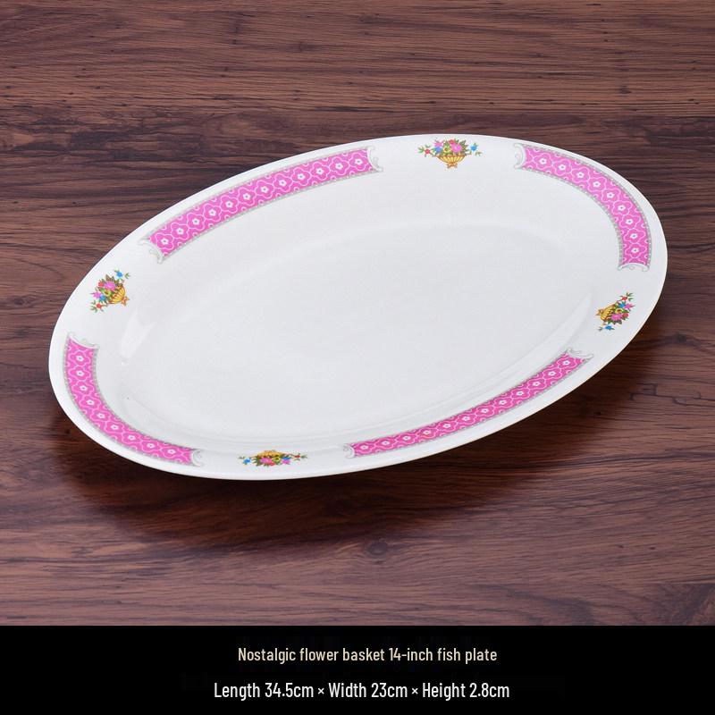 Hong Kong Style Vintage Ceramic Tableware: Fish Plate, Kway Teow Dish, Noodle Soup Bowl, Rice Bowl.