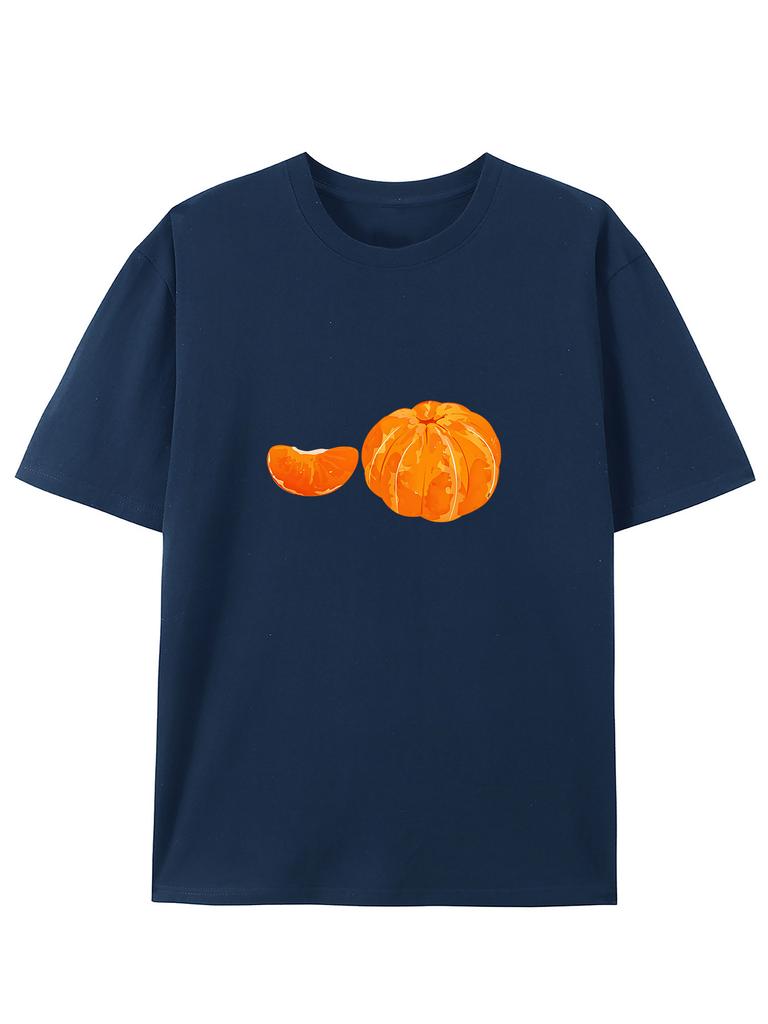 Retro Tangerine Orange Graphic Summer Fashion T-Shirt, Men's Loose Fit Cotton Tee, Casual Fruit Lover Statement Top