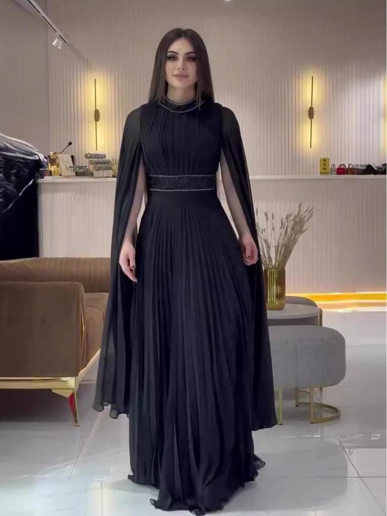 2024 Autumn Luxury High-End Solid Color Long Dress with Round Neck & High Waist