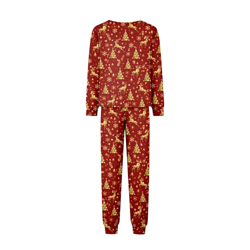 Comfortable Parent-Child Matching Christmas Print Loungewear Set with Long Sleeve Top and Pants