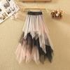 Lady ´s Fashionable Sexy Solid Color Mesh Skirt, Irregular Elastic Tulle Bubble Skirt, Daily Life and Vacation