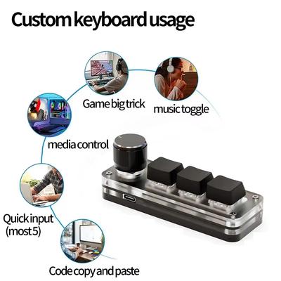 Mini Macro Mechanical Keyboard RGB Gaming Custom Programming Knob USB Keypads Red Switch 3 Keys For Photoshop