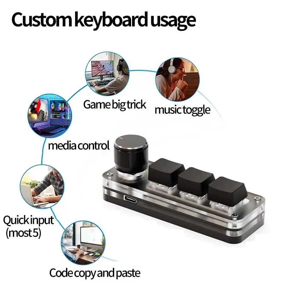 Mini Macro Mechanical Keyboard RGB Gaming Custom Programming Knob USB Keypads Red Switch 3 Keys For Photoshop