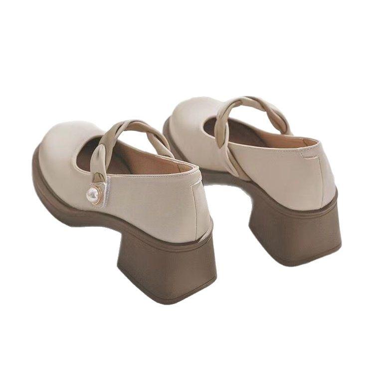 Mary Jane small leather shoes women's round head 2025 spring new Internet celebrity mid-heel shoes versatile thick heel shallow mouth platform shoes