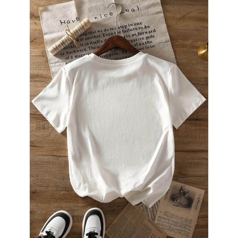 European Size Women's Casual Short Sleeve T-Shirt with Elegant Pink Bow Graphic Print - Breathable Round Neck Top, Semi-Sheer