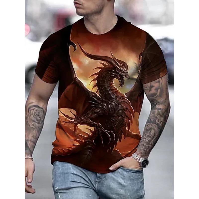 2024 Summer Wolf Print Outdoor Casual Men's 3D Printed T-shirt Loose Comfortable Sports Short Sleeve Street Fashion Crewneck Top