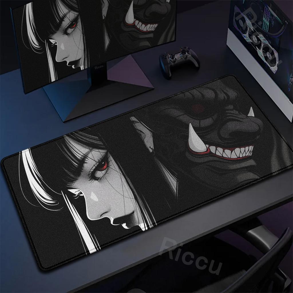 40x90cm Gaming Samurai Oni Mouse Pad Japan Mask Girl Deskmat Large Gamer Professional Premium Mousepad Speed Control Accessories