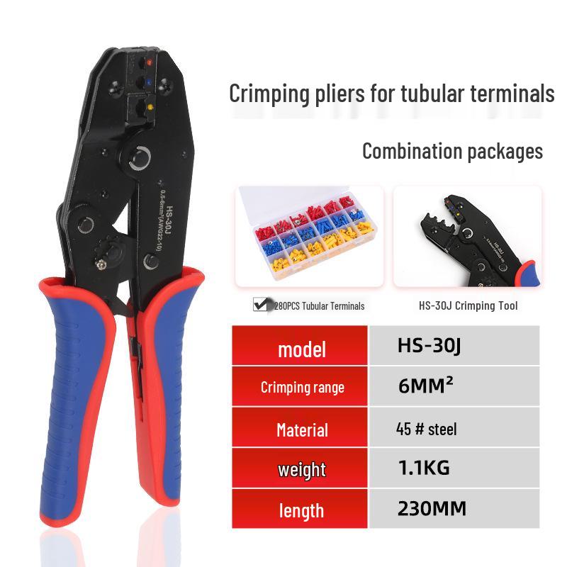 Pre-Insulated Terminal Ratchet Crimping Pliers Set for Electricians - HS-30J Model