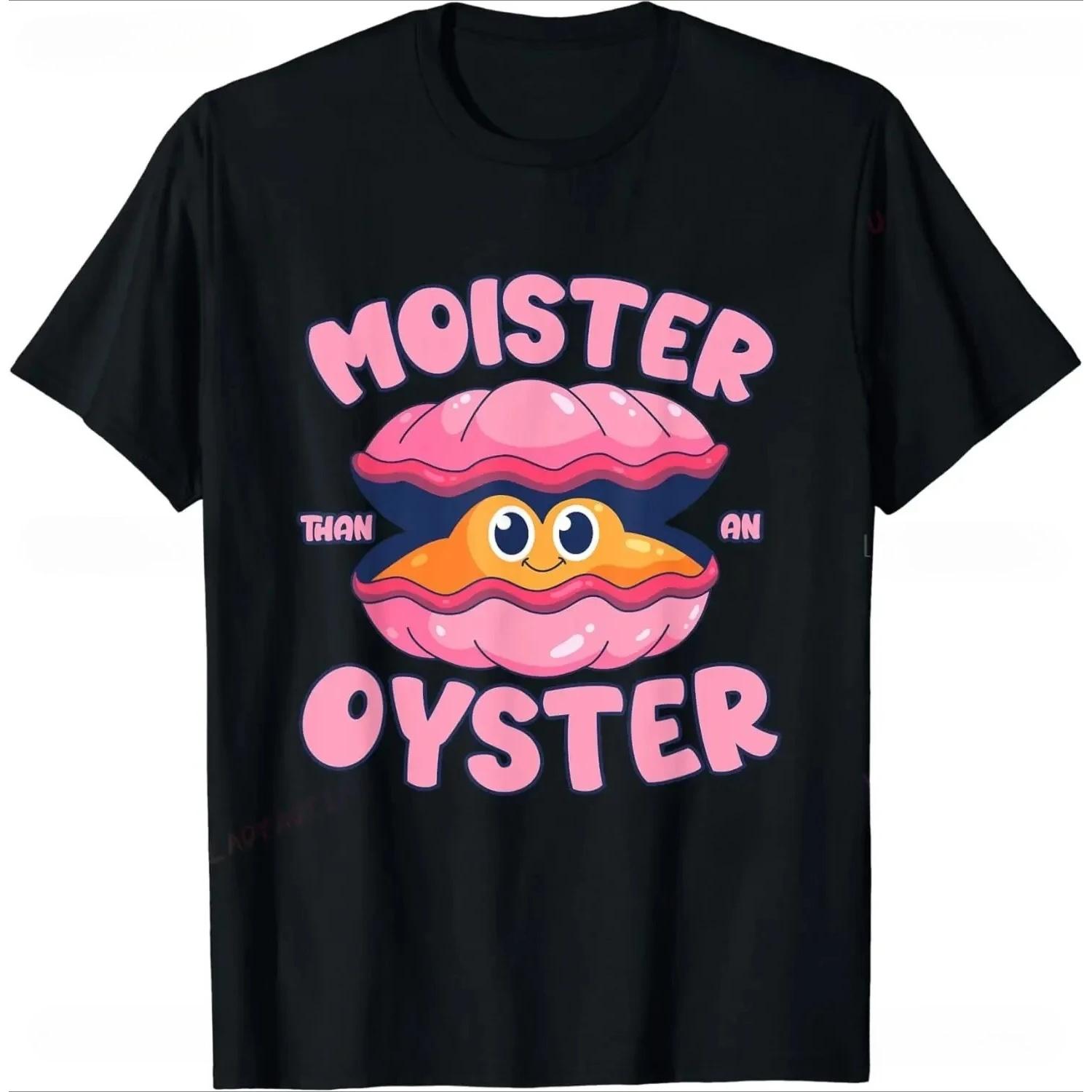 

Wetter Than Oysters Funny Print Humor Bivalve Husking T-shirt Casual Fashion Harajuku T-shirt Summer Style T-shirt Y2K Harajuku S чёрный