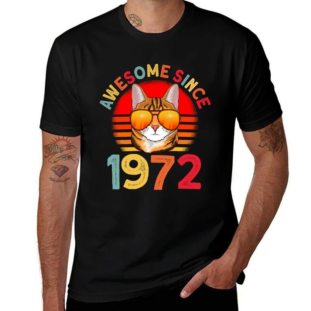 Awesome Since 1972 Cat Vintage 50th Birthday Tshirt Big And Tall Solid Color Tshirt