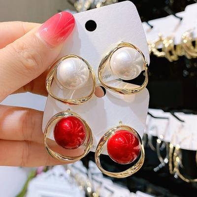 Geometric Simulated Pearl Stud Earrings For Women All Match Jewelry Christmas Gifts