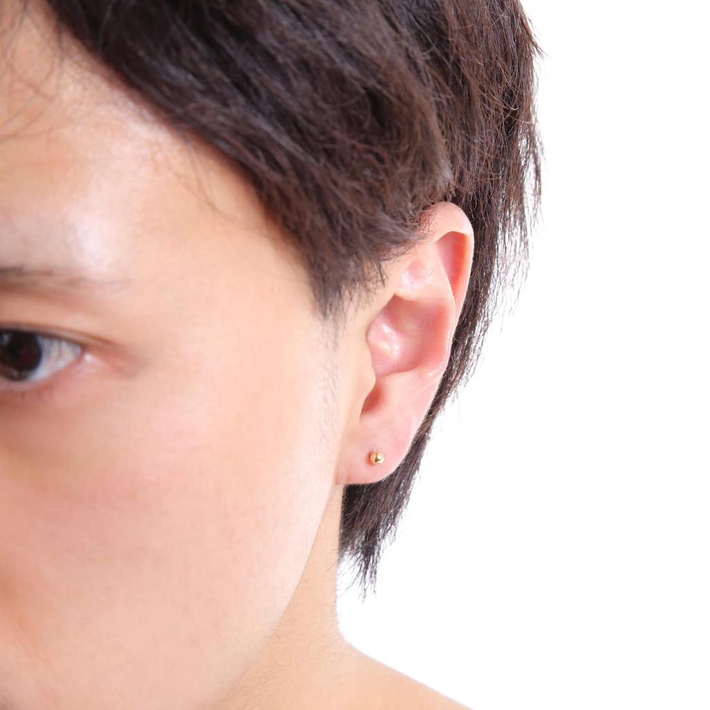 Goods 18K K18 Round Single 1 18k [Happy Shop] Earrings, Ball, 3mm, Gold, Simple, Men's, Women's, Ear, Piece, Classic,