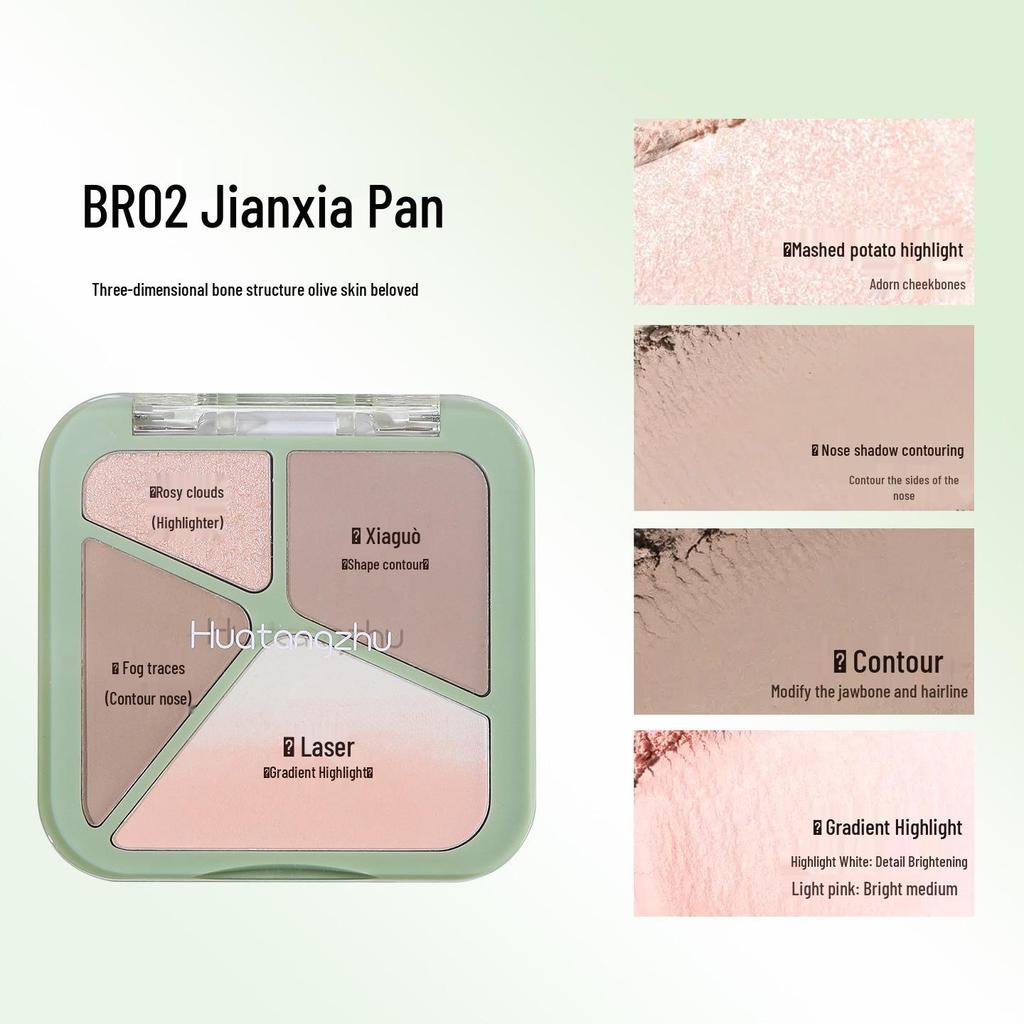 Huatang Four-Color Highlight Contour Palette: Matte Light & Shadow Nose Contour for Daily Use.