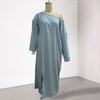 Women's One Shoulder Long Sleeve Maxi Dress, Casual Cotton Linen Long Tunic Dress, Side Slit Summer Loose Dress with Pockets
