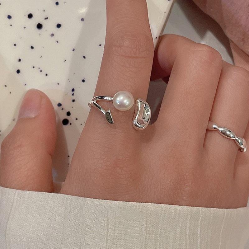 Women's Geometric Pearl Open Adjustable Ring - Trendy Irregular Style Index Finger Accessory