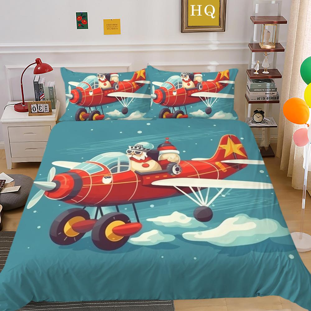 3D Microfiber Fabric Christmas Bedding Set Santa Claus Quilt Cover Pillowcase 2 or 3 EU220 * 240 Full-size Quick Drying Easy Cleaning Home Decoration