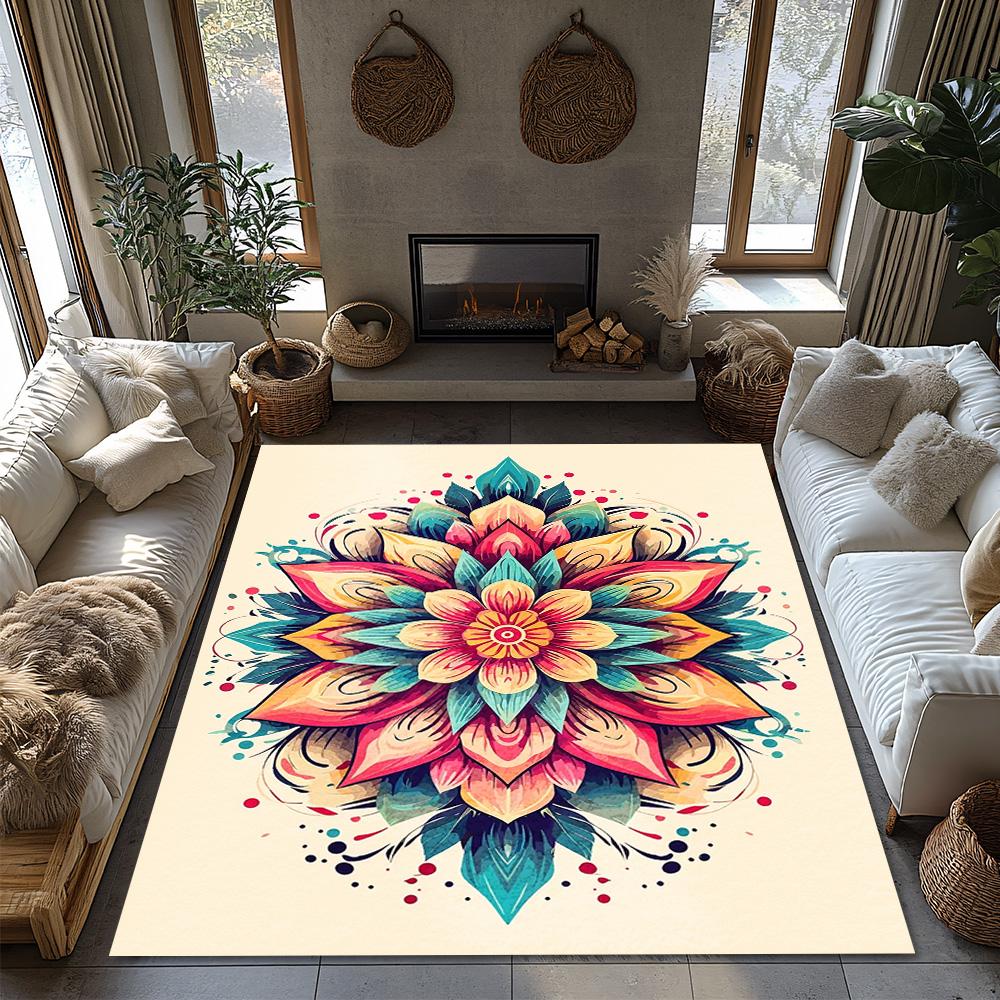 Boho Flower Carpet Washable Non Slip Floor Mat Persian Area Rug Modern Abstract Home Decor Living Room Bedroom Dorm Rug Gift