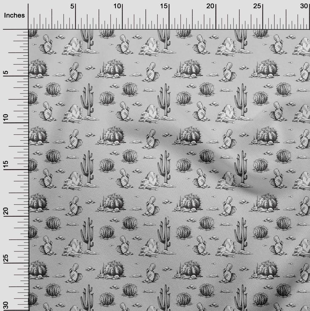 oneOone Georgette Viscose Gray Fabric Cactus Craft Projects Decor Fabric Printed By The Yard 42 Inch