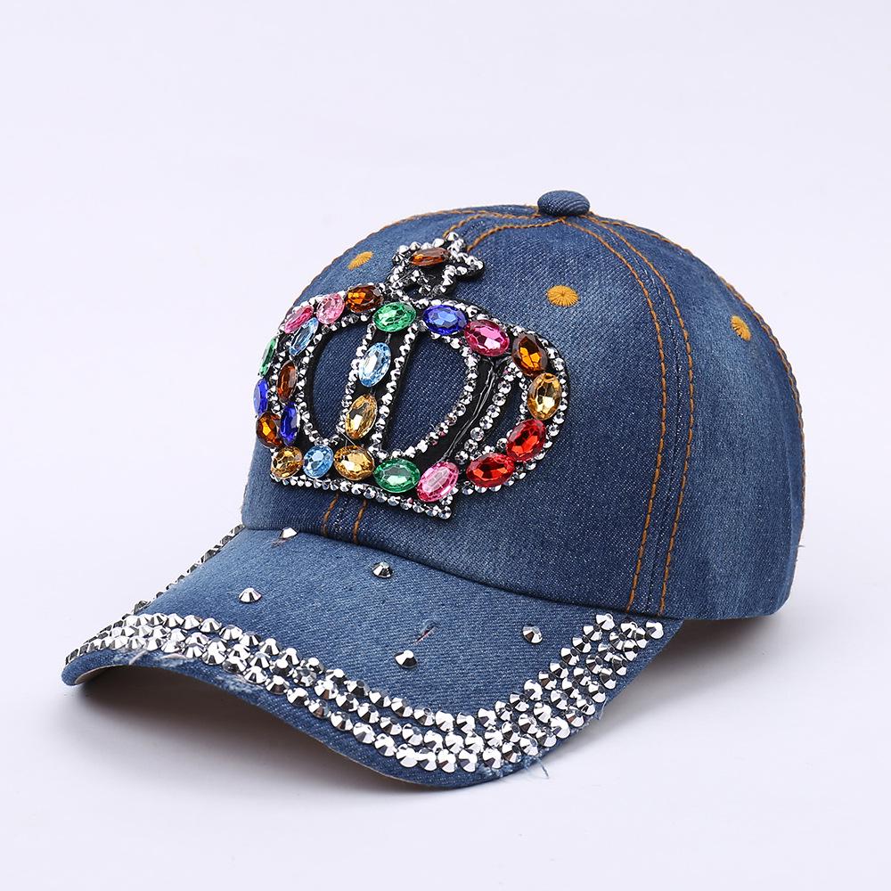 Women's Rhinestone Denim Baseball Cap - Paris Lettering Sun Hat