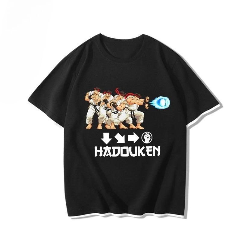 Men Ryu Ramen Noodle Print T Shirt Street Fighter Retro Japanese Anime Fighting Game Cotton Short Sleeve Casual Streetwear Tops