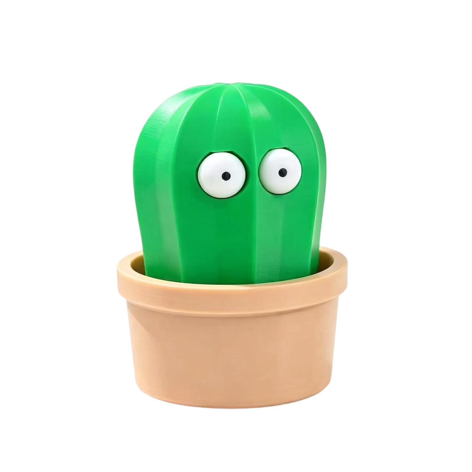 

3D Printed Bulging Eye Cactus Statue Squeeze Toy Funny Desktop Ornament Novelty Stress Relief Figurine with Pot Base One Size