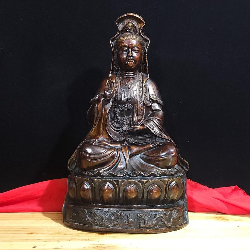 Style Full Color Painted Copper Home Decor Craft Ornament South Sea Lotus Guanyin Buddha Statue Decoration