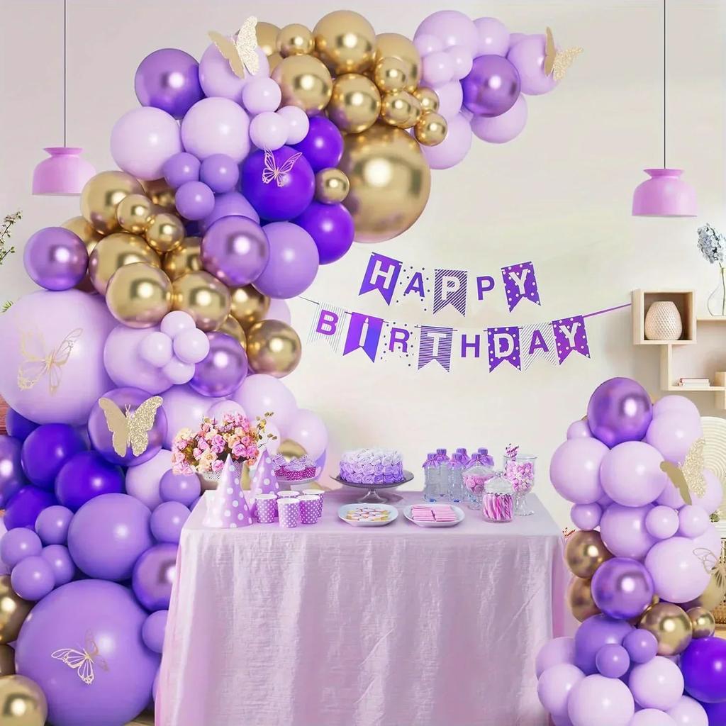 138pcs Purple Butterfly Themed Balloon Set Used for Birthdays Graduation Ceremonies Singles Parties Weddings Summer Decorations