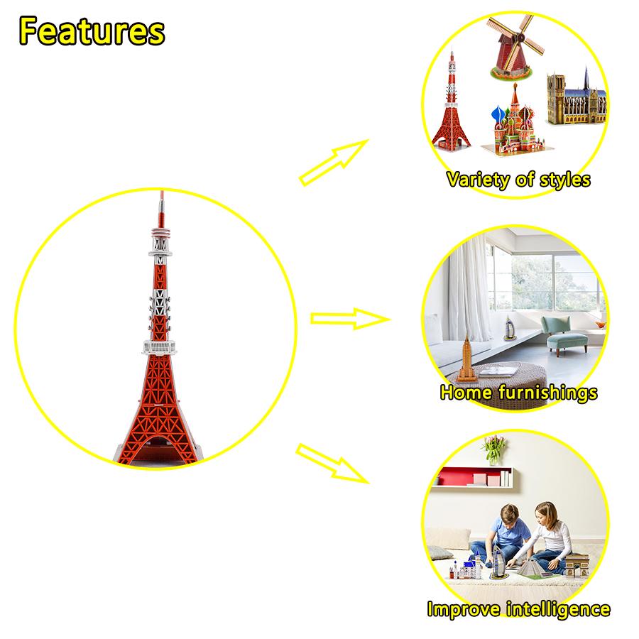 Tokyo Tower DIY Foam 3D Puzzles World Attraction Building Handmade Assembly Model Kits Toys for Kids