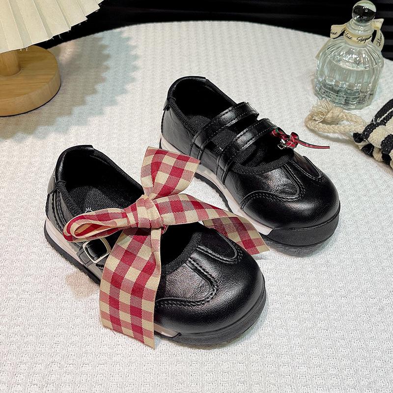 Kids Plaid Bow Decor Mary Jane Casual Shoes 26