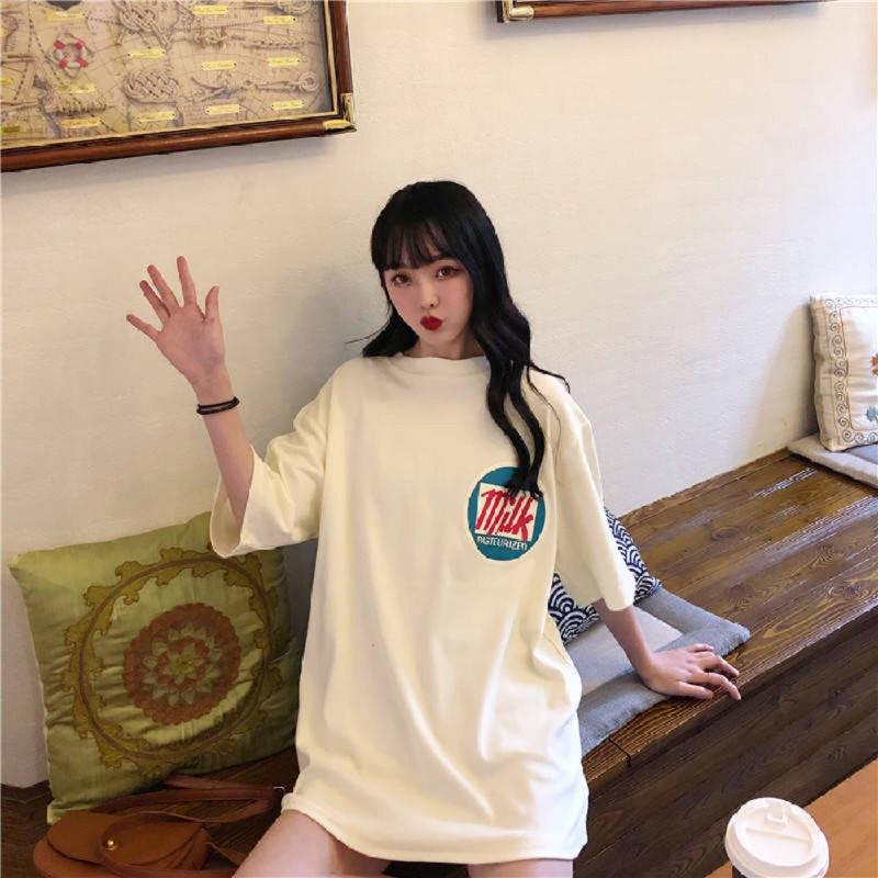 

Летний корейский стиль свободный парный наряд нижняя рубашка для женщин большого размера футболка с короткими рукавами для женщин в стиле колледжа топ средней длины 2XL