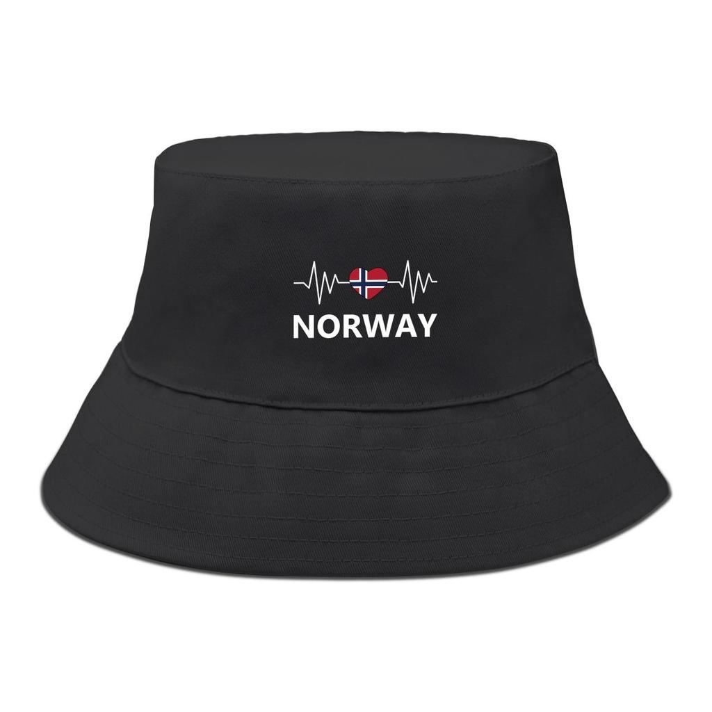 Bucket Hat With Norway Flag Print , Heart Wave Women's Cap Summer Unisex Candy Color Beach Hat